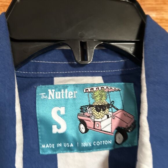 Vintage "The Nutter" Striped Short Sleeve Button Up Blue Shirt Size Small - Picture 6 of 9